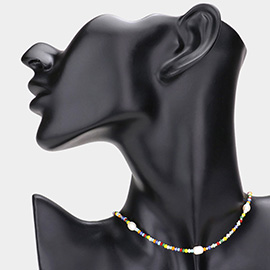 Pearl Accented Faceted Beaded Choker Necklace