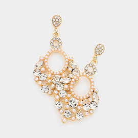 Pearl Stone Embellished Dangle Evening Earrings