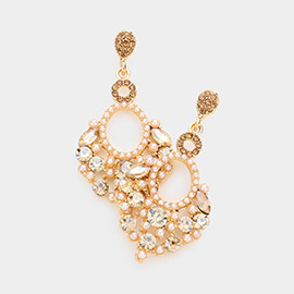 Pearl Stone Embellished Dangle Evening Earrings