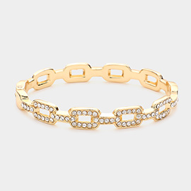 Rhinestone Embellished Open Rectangle Hinged Bracelet