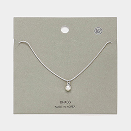 Brass Metal Pearl Pendant Necklace
