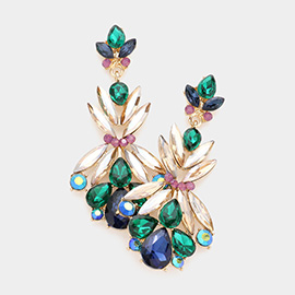 Multi Stone Cluster Dangle Evening Earrings