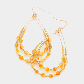 Natural Stone Accented Double Open Teardrop Link Dangle Earrings