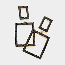 Baguette Stone Cluster Double Open Rectangle Link Dangle Evening Earrings