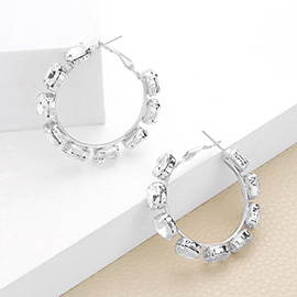 Oval Stone Cluster Hoop Evening Earrings