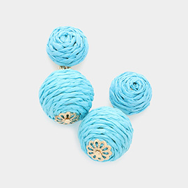 Double Raffia Ball Link Dangle Earrings