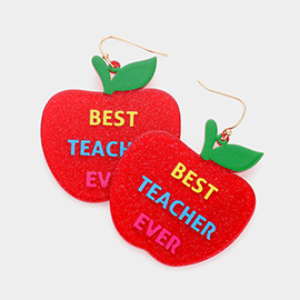 Best Teacher Ever Message Glittered Resin Apple Dangle Earrings