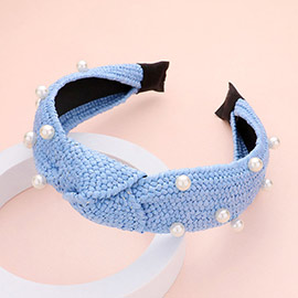 Pearl Embellished Straw Knot Burnout Headband