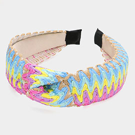 Zigzag Chevron Patterned Straw Knot Burnout Headband
