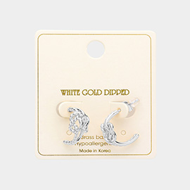 White Gold Dipped Brass Metal Knot Hoop Earrings