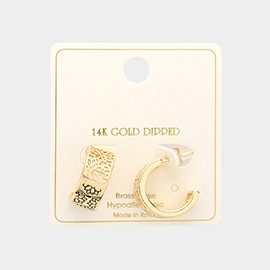 14K Gold Dipped Floral Filigree Brass Metal Hoop Earrings