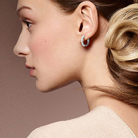 CZ Brass Metal Crisscross Detailed Huggie Hoop Earrings