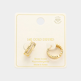 14K Gold Dipped Brass Metal CZ Leaf Huggie Hoop Earrings