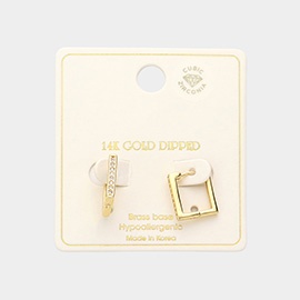 14K Gold Dipped CZ Brass Metal Square Huggie Hoop Earrings