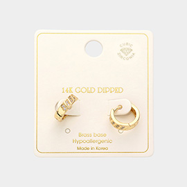 14K Gold Dipped CZ Brass Metal Huggie Hoop Earrings