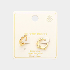 14K Gold Dipped Brass Metal CZ Huggie Hoop Earrings