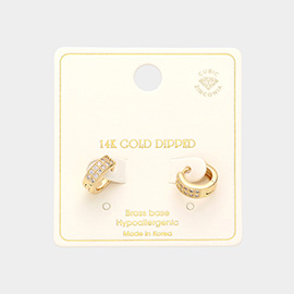 14K Gold Dipped CZ Brass Metal Huggie Hoop Earrings