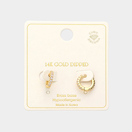 14K Gold Dipped CZ Brass Metal Huggie Hoop Earrings