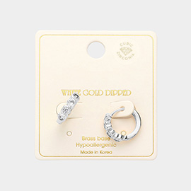 White Gold Dipped CZ Brass Metal Huggie Hoop Earrings