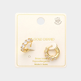 14K Gold Dipped CZ Brass Metal Huggie Hoop Earrings