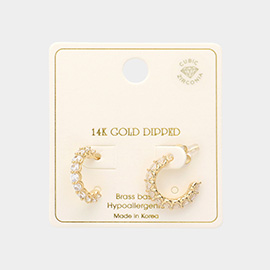14K Gold Dipped Brass Metal CZ Hoop Earrings