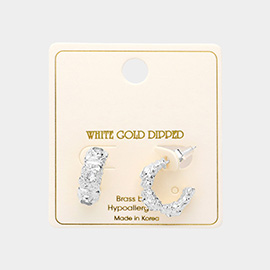 White Gold Dipped Brass Metal CZ Hoop Earrings