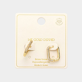 14K Gold Dipped CZ Brass Metal Rectangle Huggie Hoop Earrings