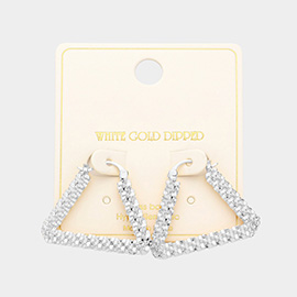 White Gold Dipped 1 Inch Brass Metal Trapezoid Hoop Pin Catch Earrings