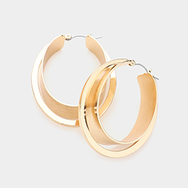 Double Layered Metal Oval Hoop Pin Catch Earrings