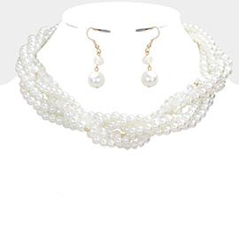 Braided Pearl Faceted Beaded Collar Necklace