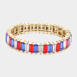 American USA Flag Baguette Stone Stretch Evening Bracelet