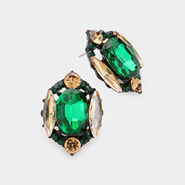 Emerald Cut Stone Accented Stud Evening Earrings