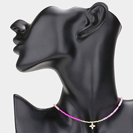 Quatrefoil Pendant Seed Beaded Choker Necklace