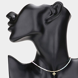 Quatrefoil Pendant Seed Beaded Choker Necklace