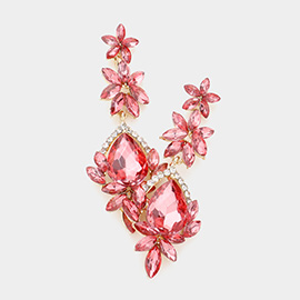 Marquise Stone Teardrop Floral Dangle Evening Earrings