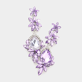 Marquise Stone Teardrop Floral Dangle Evening Earrings