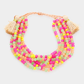 Multi Layered Faceted Beaded Tassel Pull Tie Cinch Bracelet