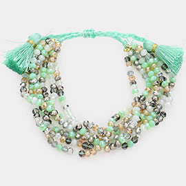Multi Layered Faceted Beaded Tassel Pull Tie Cinch Bracelet