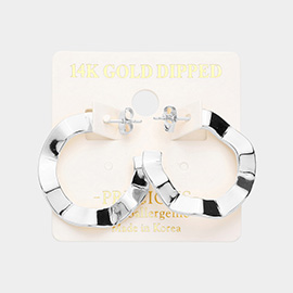 14K White Gold Dipped 1.2 Inch Wavy Metal Hoop Earrings