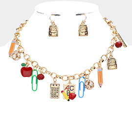 Pencil Paper Clip Apple Calculator Bag Pendant Necklace