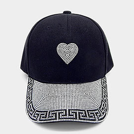 Bling Heart Accented Greek Patterned Baseball Cap