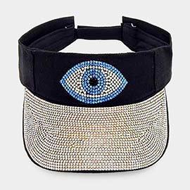 Bling Evil Eye Accented Visor Hat