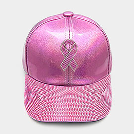 Bling Pink Ribbon Accented Baseball Cap