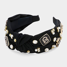 Pearl Perfume Lion Embellished Knot Burnout Headband
