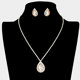 Teardrop Stone Accented Rhinestone Necklace