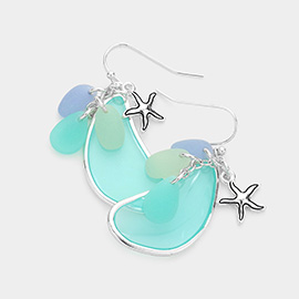 Sea Glass Starfish Pointed Abstract Teardrop Dangle Earrings