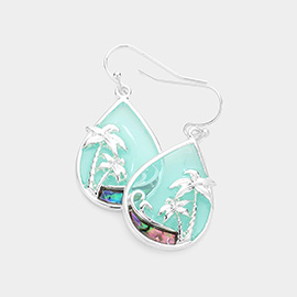 Abalone Wave Palm Tree Accented Teardrop Dangle Earrings