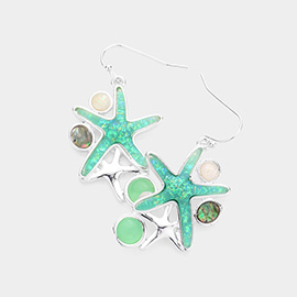 Abalone Glittered Starfish Dangle Earrings