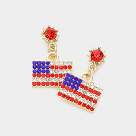 Rhinestone American USA Flag Dangle Earrings