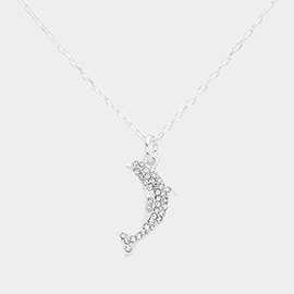 Rhinestone Embellished Dolphin Pendant Necklace